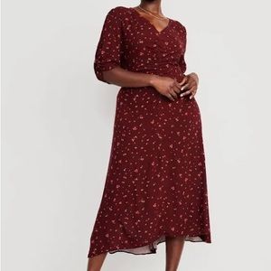Worn once! Old Navy Puff-Sleeve V-Neck Crepe Midi Dress
